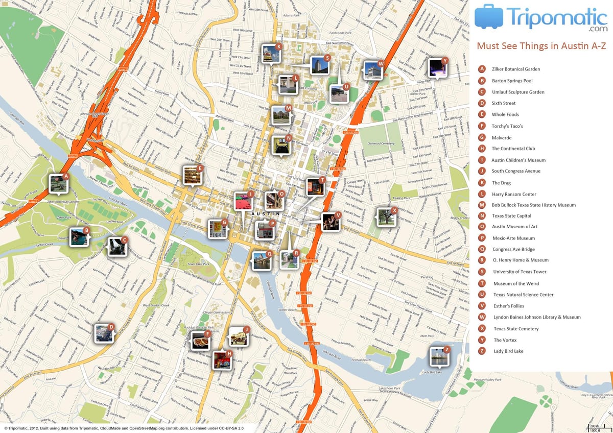 Austin zabytki mapa