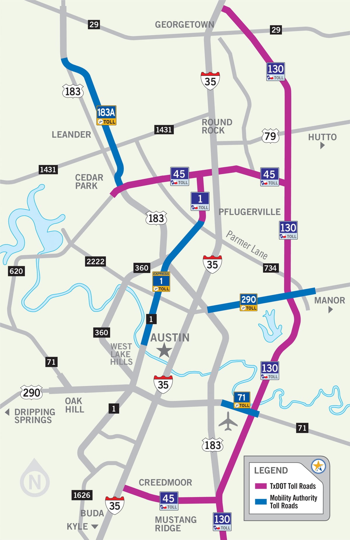 mapa Austin drodze płatnej