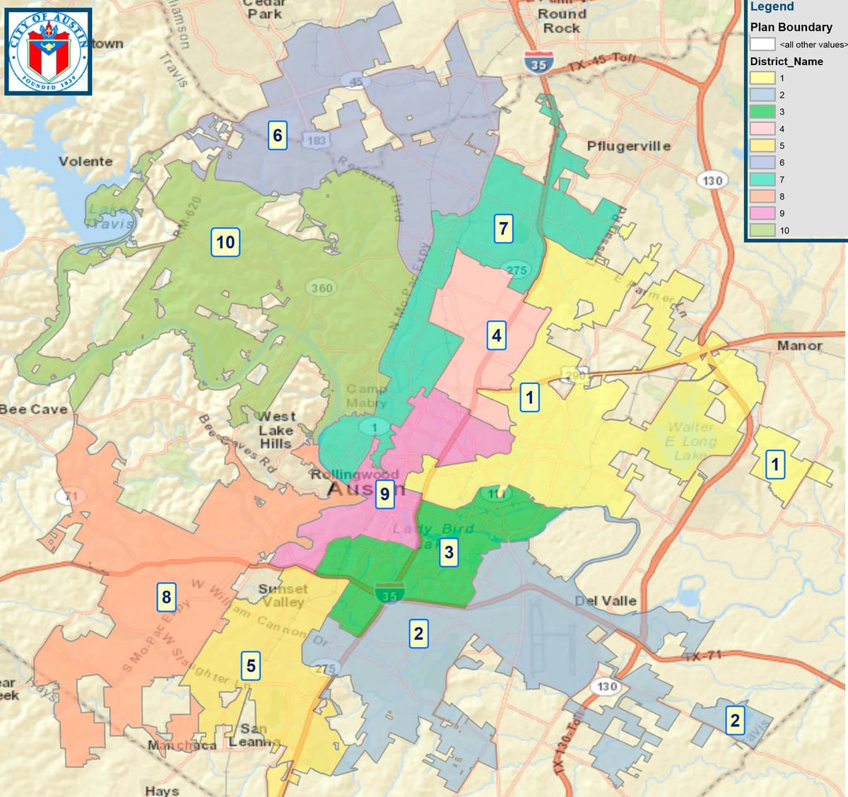 mapa Austin Rady powiatu