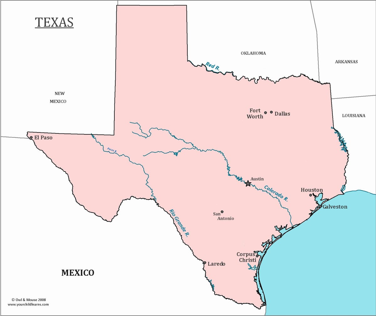 Teksas mapa Austin
