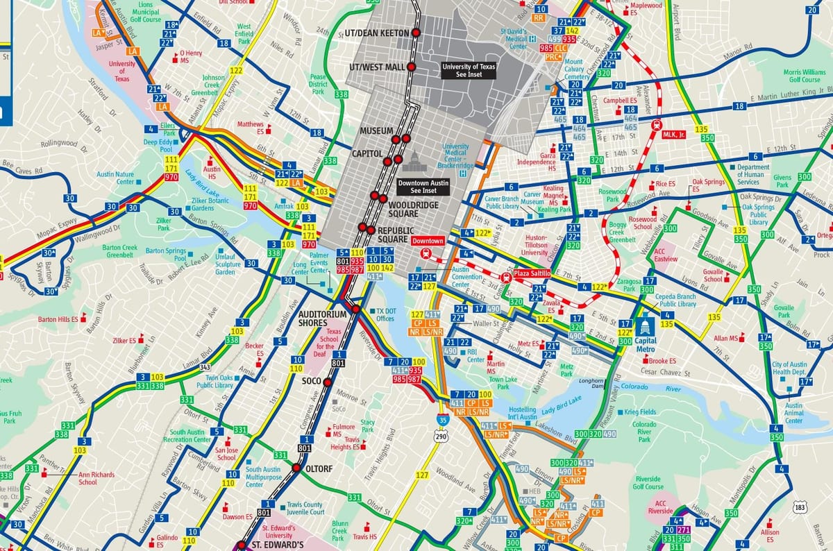 Austin transportu publicznego mapie